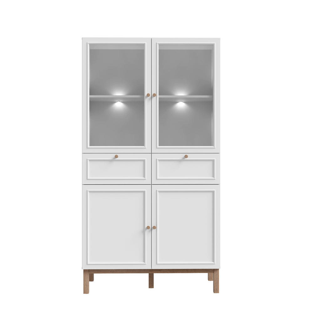 Vitrina 4 Usi Si 2 Sertare Pickadilly, Gri Deschis Si Stejar Pamantiu, 99.9 Cm