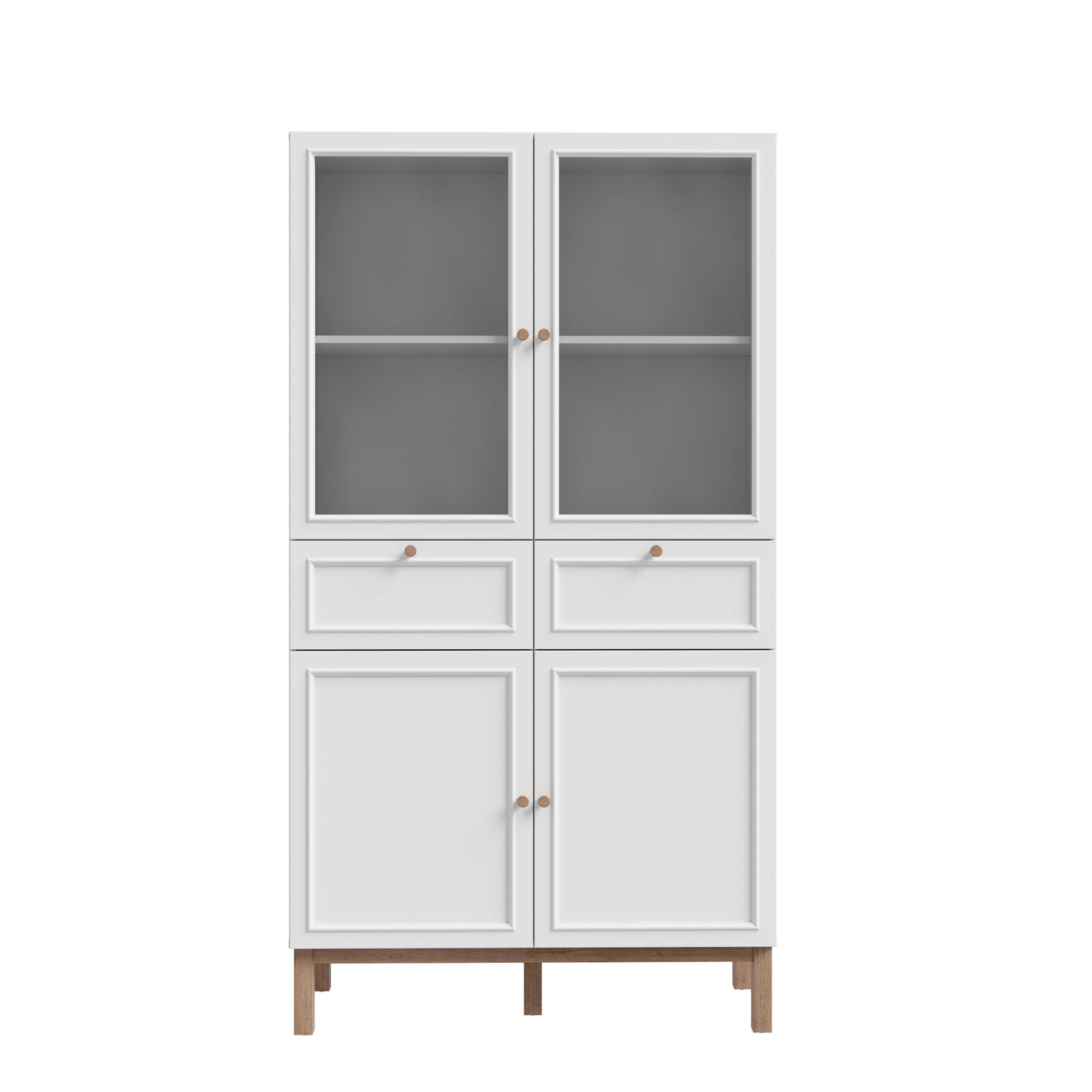 Vitrina 4 Usi Si 2 Sertare Pickadilly, Gri Deschis Si Stejar Pamantiu, 99.9 Cm