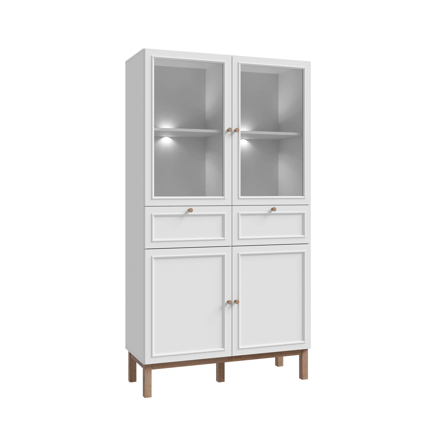 Vitrina 4 Usi Si 2 Sertare Pickadilly, Gri Deschis Si Stejar Pamantiu, 99.9 Cm