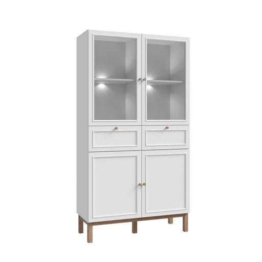 Vitrina 4 Usi Si 2 Sertare Pickadilly, Gri Deschis Si Stejar Pamantiu, 99.9 Cm
