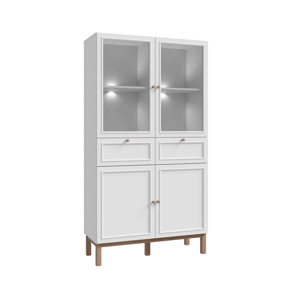Vitrina 4 Usi Si 2 Sertare Pickadilly, Gri Deschis Si Stejar Pamantiu, 99.9 Cm