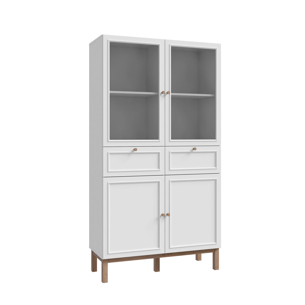 Vitrina 4 Usi Si 2 Sertare Pickadilly, Gri Deschis Si Stejar Pamantiu, 99.9 Cm
