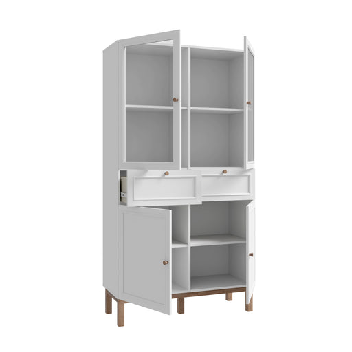 Vitrina 4 Usi Si 2 Sertare Pickadilly, Gri Deschis Si Stejar Pamantiu, 99.9 Cm