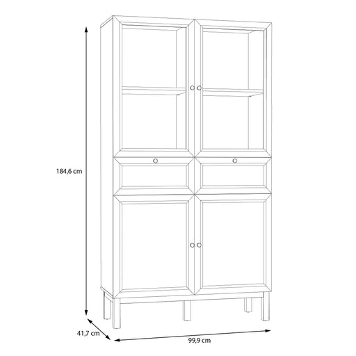 Vitrina 4 Usi Si 2 Sertare Pickadilly, Gri Deschis Si Stejar Pamantiu, 99.9 Cm