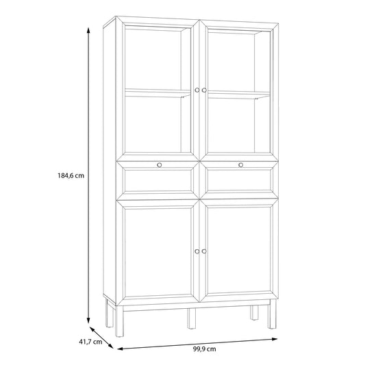 Vitrina 4 Usi Si 2 Sertare Pickadilly, Gri Deschis Si Stejar Pamantiu, 99.9 Cm