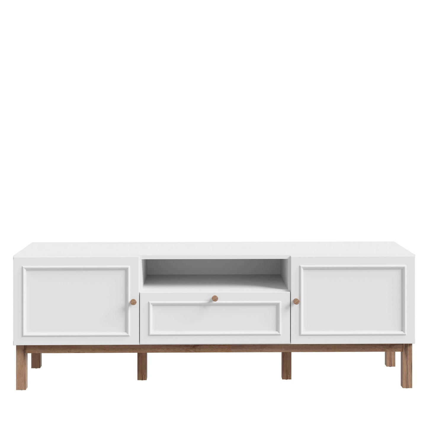 Comoda TV 1 Sertar Si 2 Usi Pickadilly, Gri Deschis Si Stejar Pamantiu, 159.6 Cm