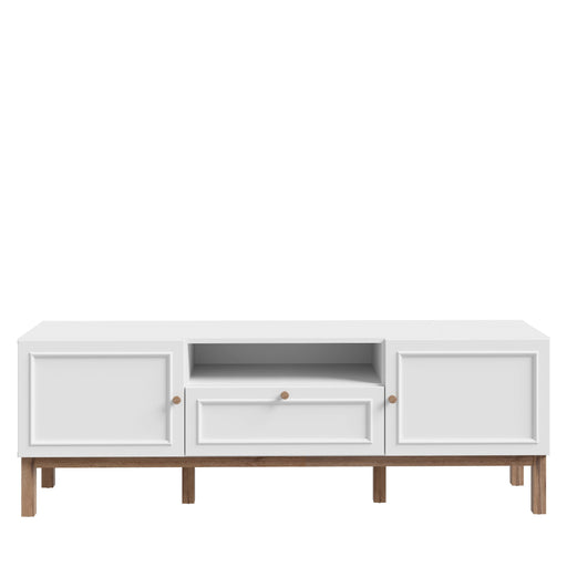 Comoda TV 1 Sertar Si 2 Usi Pickadilly, Gri Deschis Si Stejar Pamantiu, 159.6 Cm