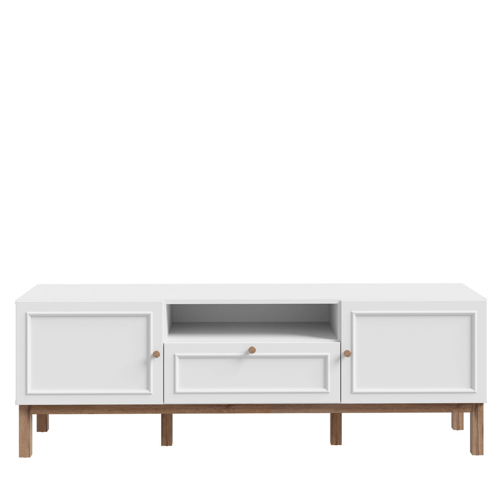 Comoda TV 1 Sertar Si 2 Usi Pickadilly, Gri Deschis Si Stejar Pamantiu, 159.6 Cm