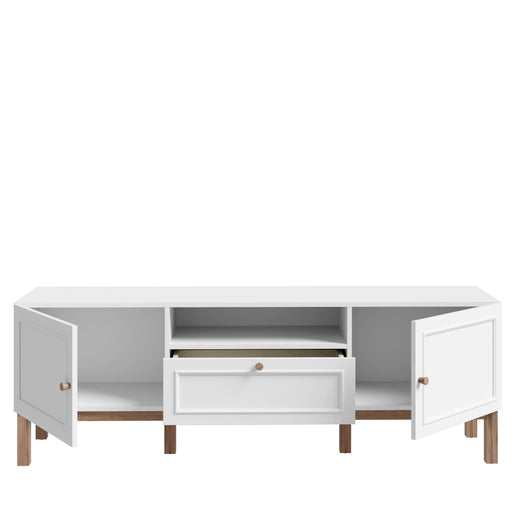 Comoda TV 1 Sertar Si 2 Usi Pickadilly, Gri Deschis Si Stejar Pamantiu, 159.6 Cm