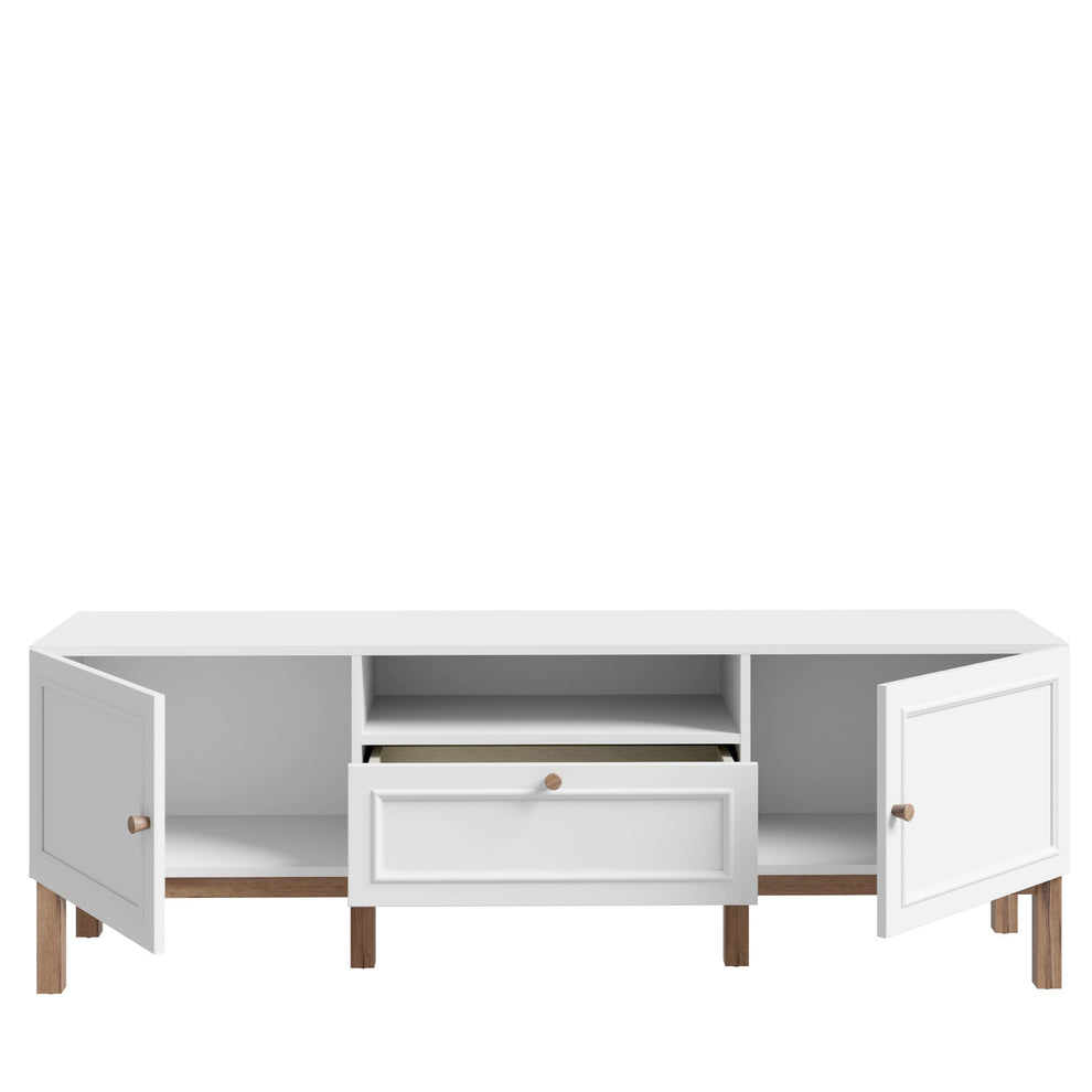 Comoda TV 1 Sertar Si 2 Usi Pickadilly, Gri Deschis Si Stejar Pamantiu, 159.6 Cm