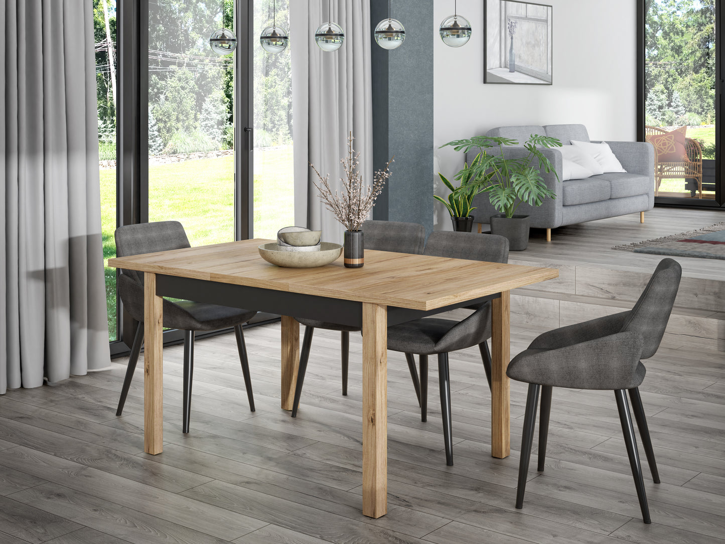 Masa extensibila Jeremix, Stejar Mauvella Si Negru Mat, 120.4/160.4 x 80 x 76.6 Cm