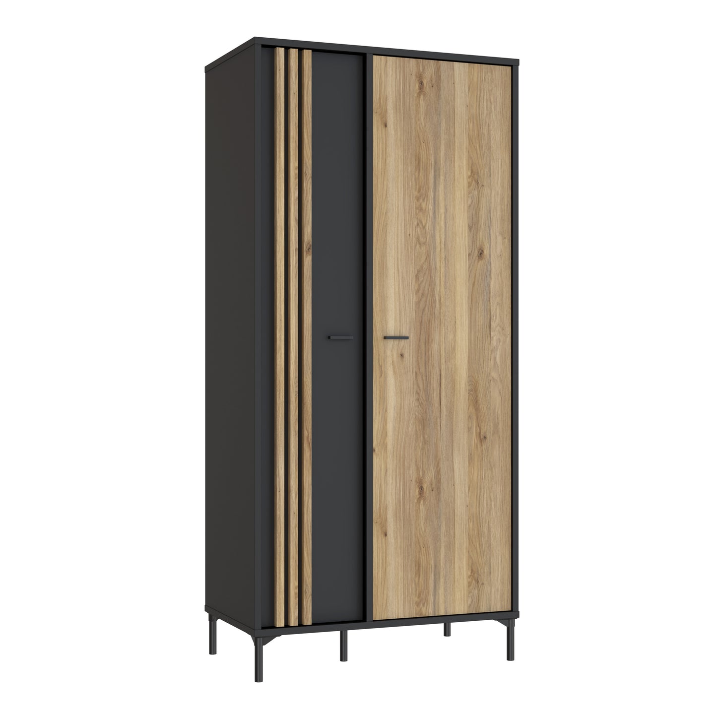Dulap Cu 2 Usi Jeremix, Stejar Mauvella Si Negru Mat, 92 Cm