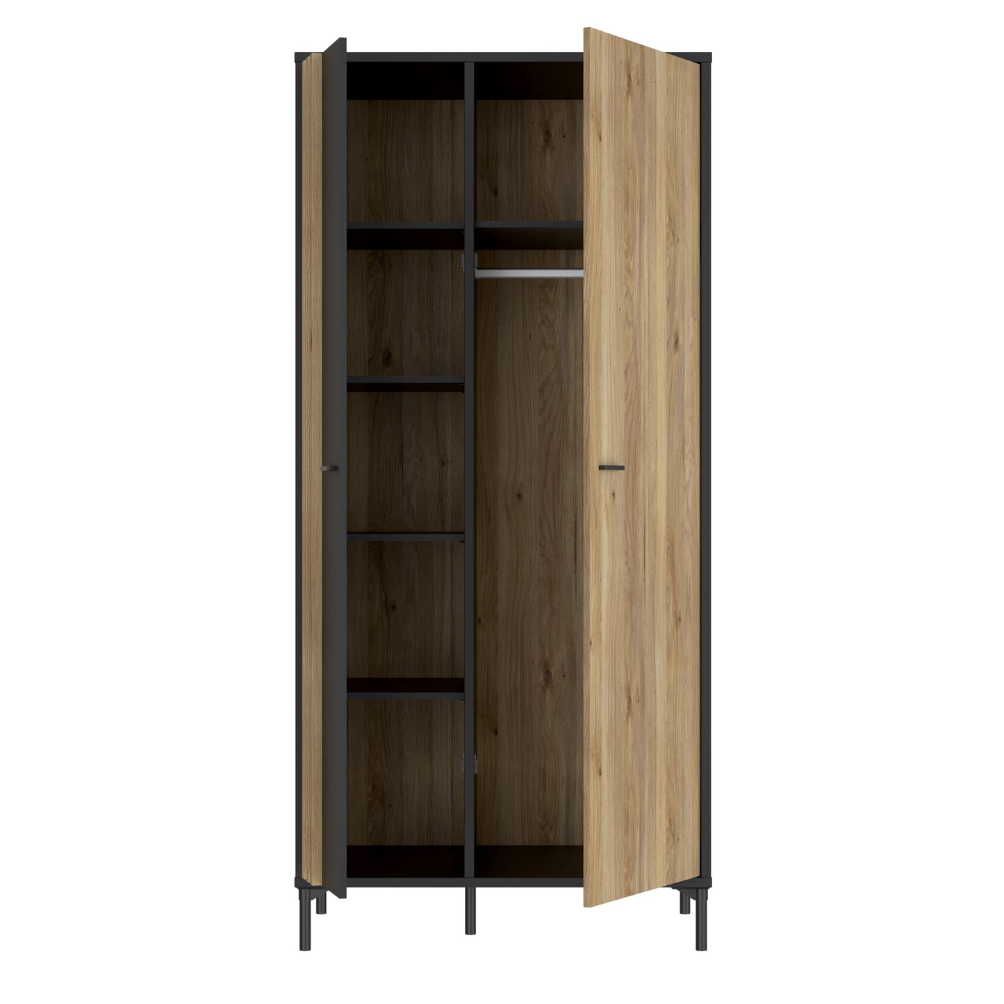 Dulap Cu 2 Usi Jeremix, Stejar Mauvella Si Negru Mat, 92 Cm