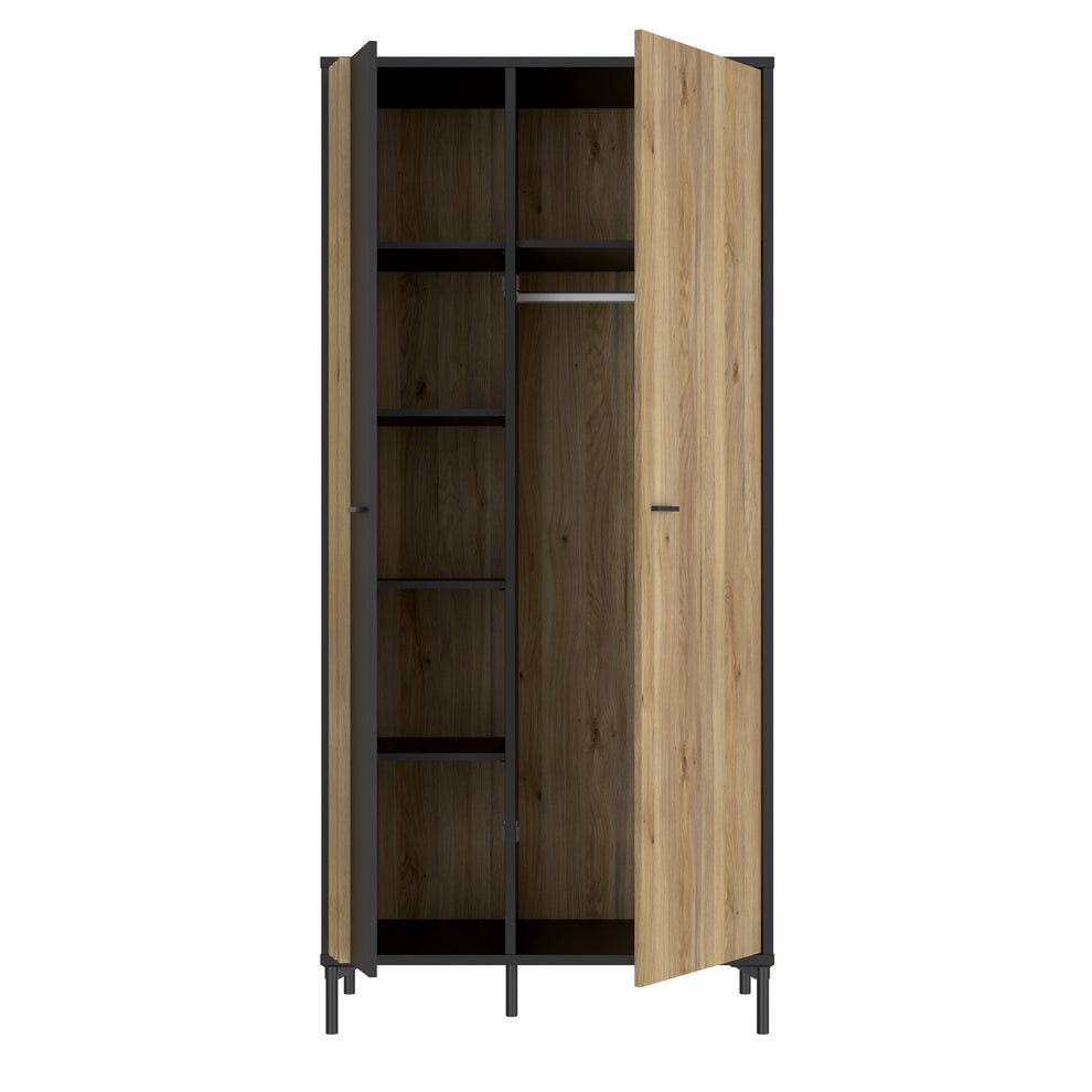 Dulap Cu 2 Usi Jeremix, Stejar Mauvella Si Negru Mat, 92 Cm