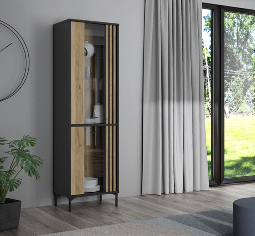 Vitrina Inalta Jeremix, Stejar Mauvella Si Negru Mat, 59 Cm