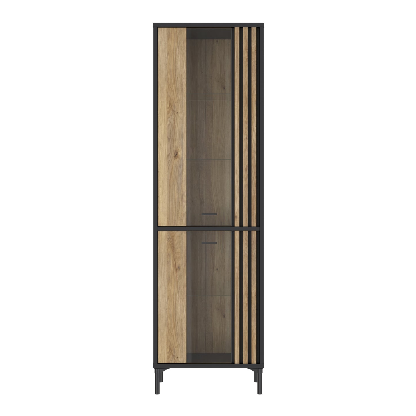 Vitrina Inalta Jeremix, Stejar Mauvella Si Negru Mat, 59 Cm