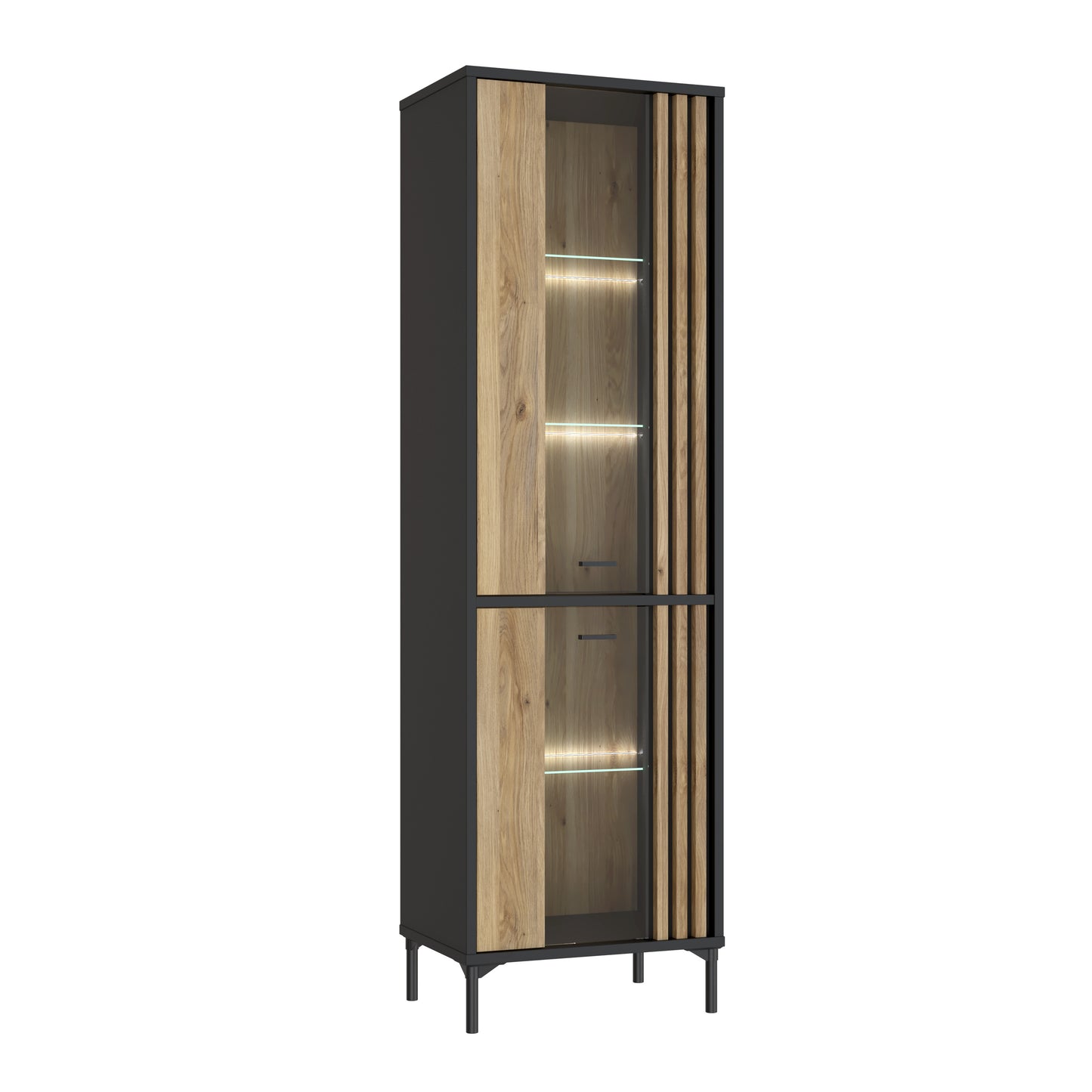 Vitrina Inalta Jeremix, Stejar Mauvella Si Negru Mat, 59 Cm