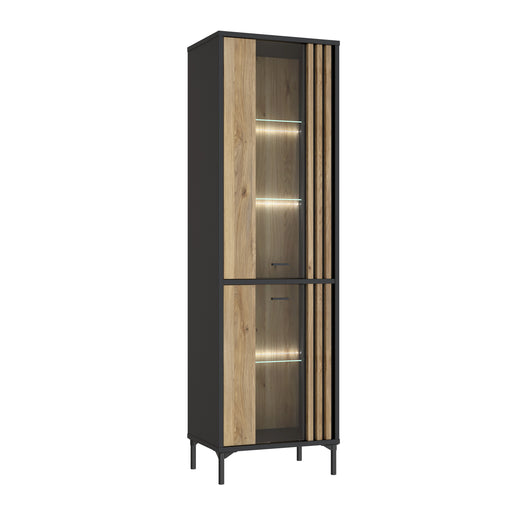 Vitrina Inalta Jeremix, Stejar Mauvella Si Negru Mat, 59 Cm