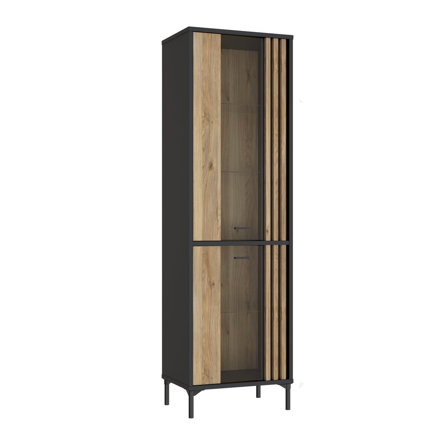 Vitrina Inalta Jeremix, Stejar Mauvella Si Negru Mat, 59 Cm