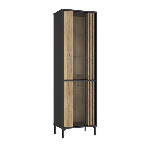 Vitrina Inalta Jeremix, Stejar Mauvella Si Negru Mat, 59 Cm