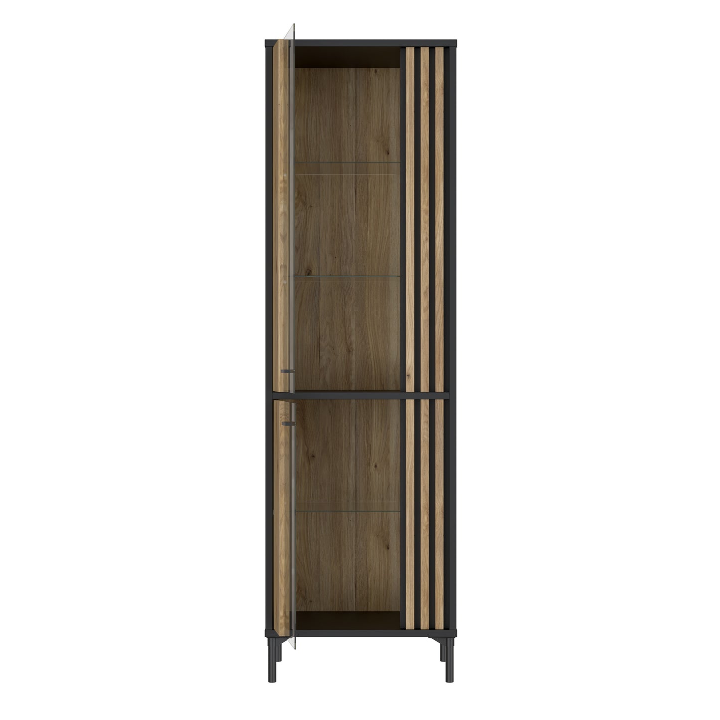 Vitrina Inalta Jeremix, Stejar Mauvella Si Negru Mat, 59 Cm