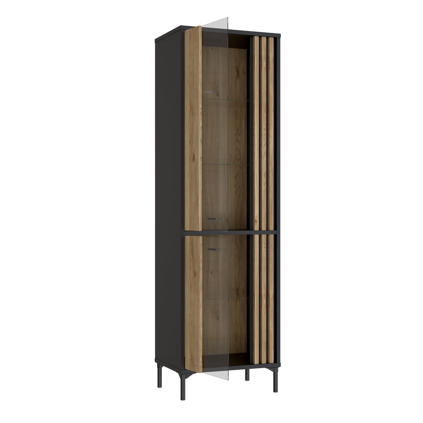 Vitrina Inalta Jeremix, Stejar Mauvella Si Negru Mat, 59 Cm