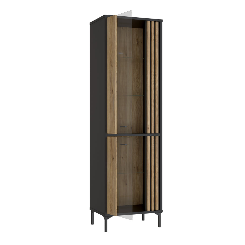Vitrina Inalta Jeremix, Stejar Mauvella Si Negru Mat, 59 Cm