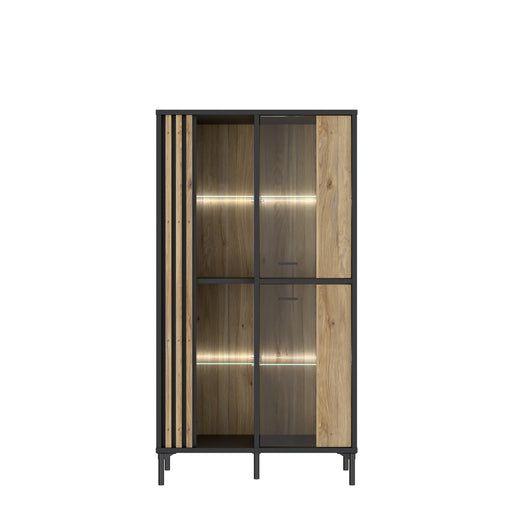 Vitrina Joasa Cu 2 Usi Jeremix, Stejar Mauvella Si Negru Mat, 87 Cm
