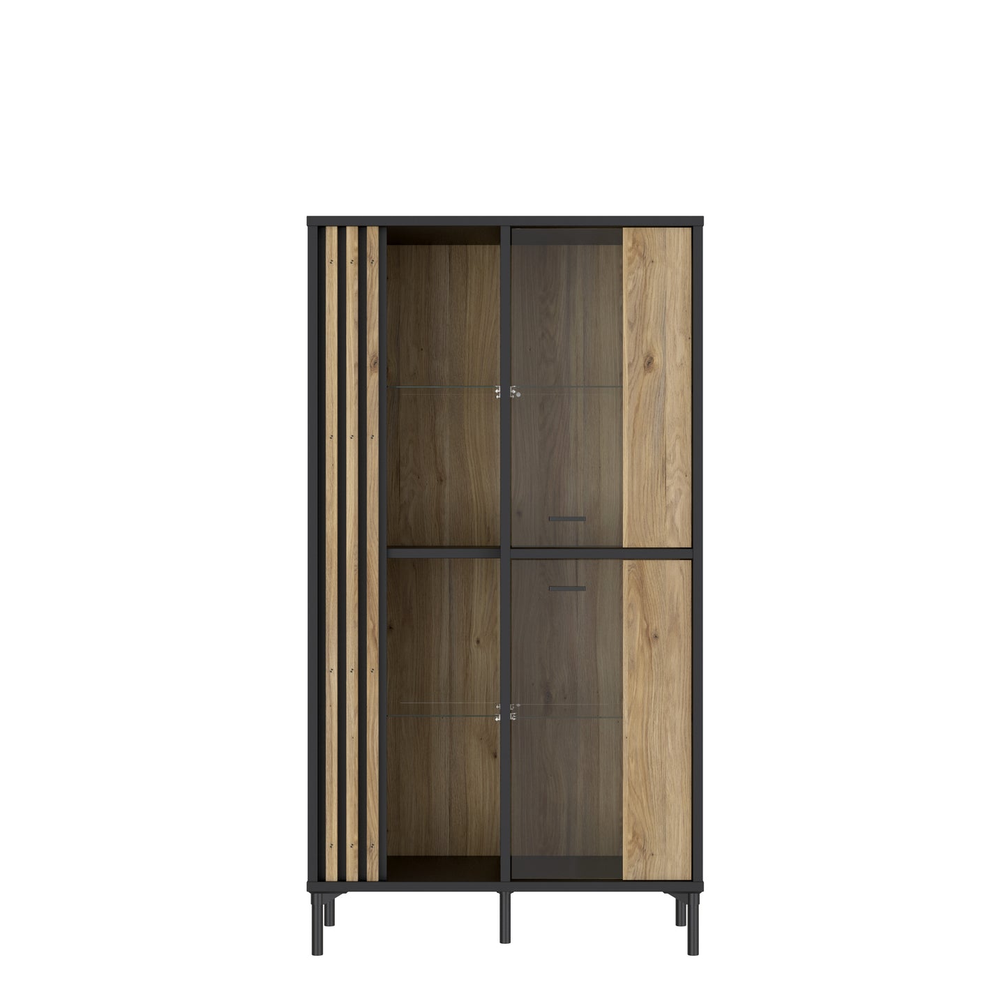 Vitrina Joasa Cu 2 Usi Jeremix, Stejar Mauvella Si Negru Mat, 87 Cm