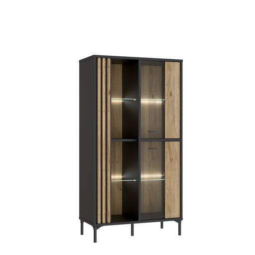 Vitrina Joasa Cu 2 Usi Jeremix, Stejar Mauvella Si Negru Mat, 87 Cm