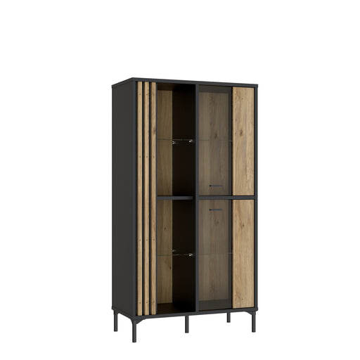 Vitrina Joasa Cu 2 Usi Jeremix, Stejar Mauvella Si Negru Mat, 87 Cm