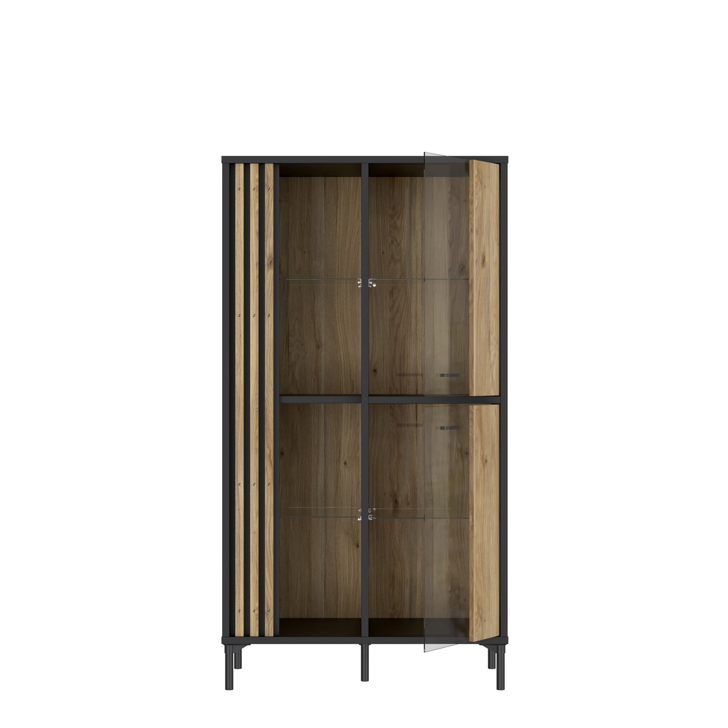Vitrina Joasa Cu 2 Usi Jeremix, Stejar Mauvella Si Negru Mat, 87 Cm