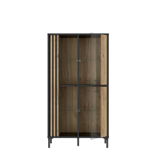 Vitrina Joasa Cu 2 Usi Jeremix, Stejar Mauvella Si Negru Mat, 87 Cm