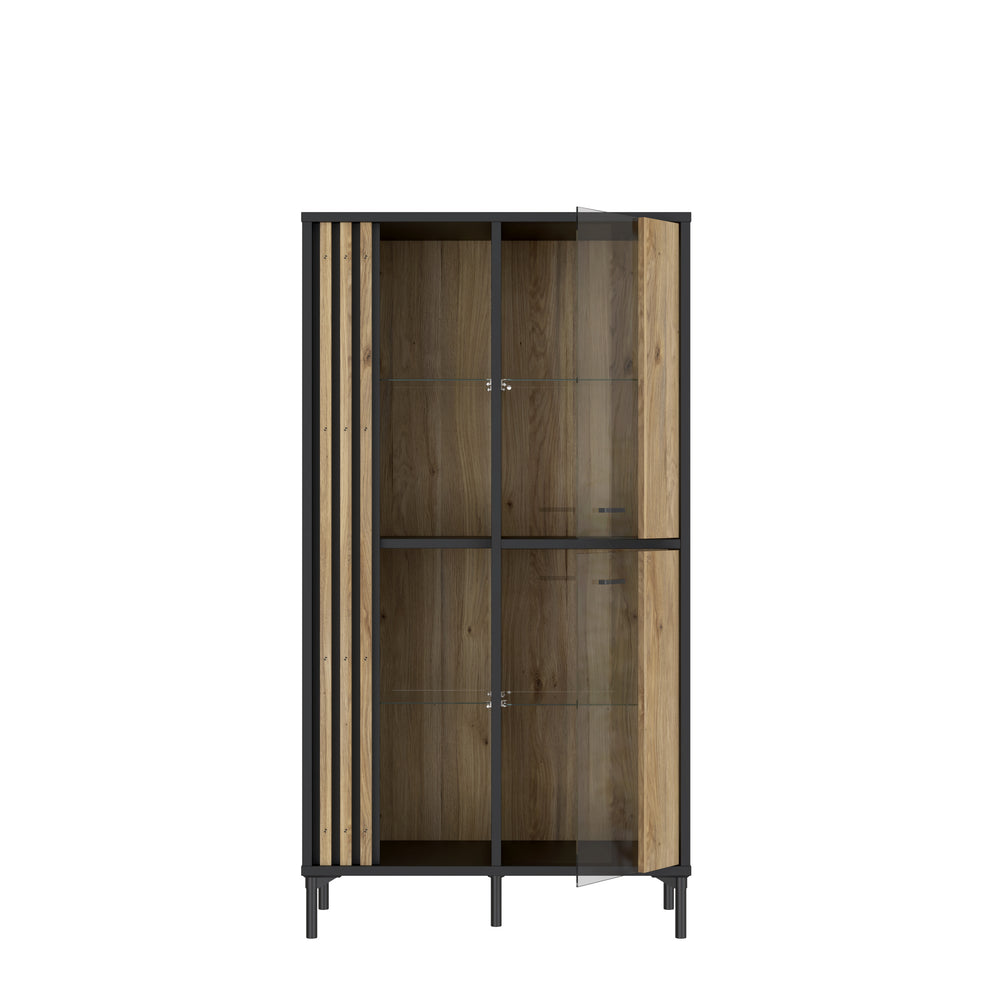 Vitrina Joasa Cu 2 Usi Jeremix, Stejar Mauvella Si Negru Mat, 87 Cm