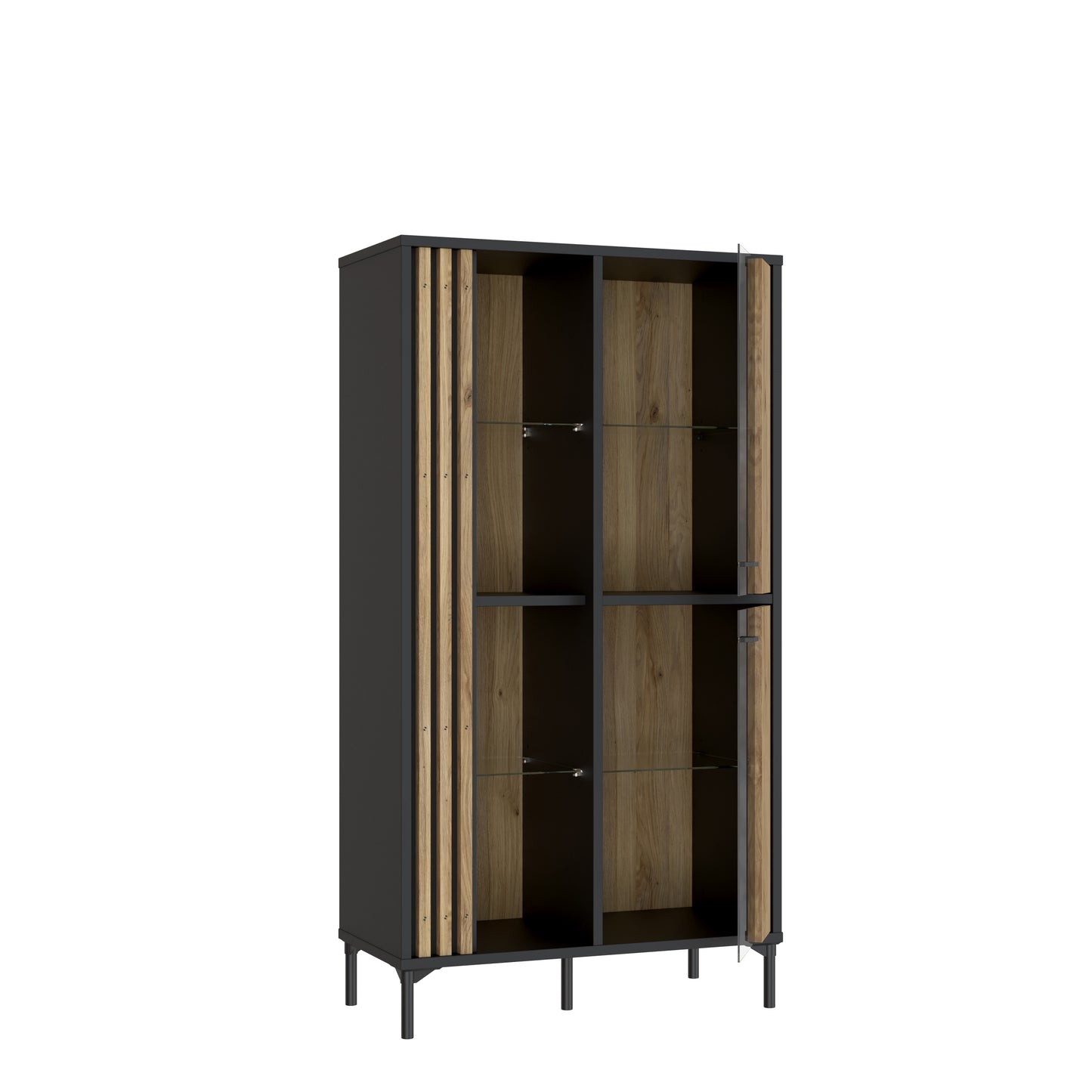 Vitrina Joasa Cu 2 Usi Jeremix, Stejar Mauvella Si Negru Mat, 87 Cm