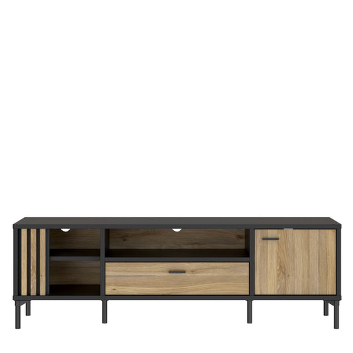 Comoda TV 1 Sertar Si 1 Usa Jeremix, Stejar Mauvella Si Negru Mat, 159.5 Cm