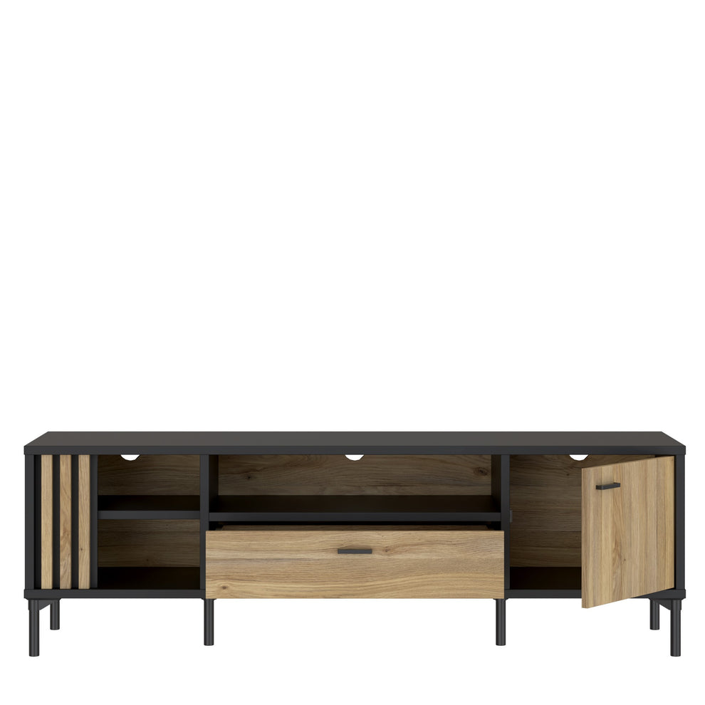 Comoda TV 1 Sertar Si 1 Usa Jeremix, Stejar Mauvella Si Negru Mat, 159.5 Cm
