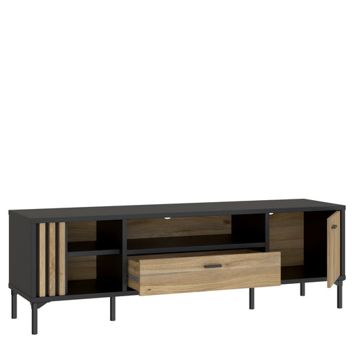 Comoda TV 1 Sertar Si 1 Usa Jeremix, Stejar Mauvella Si Negru Mat, 159.5 Cm