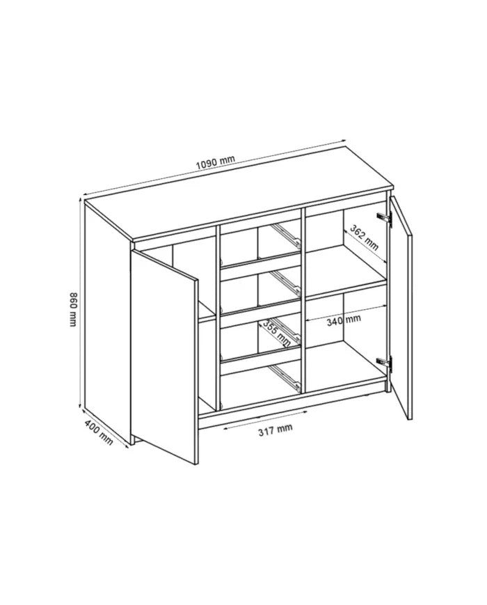 Comoda Thea Cu 2 Usi Si 4 Sertare, Negru, 109 Cm
