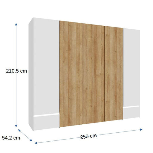 Dulap Cu 5 Usi Si 2 Sertare Stejar Riviera Si Alb Super Lucios Longbeach, 250 Cm