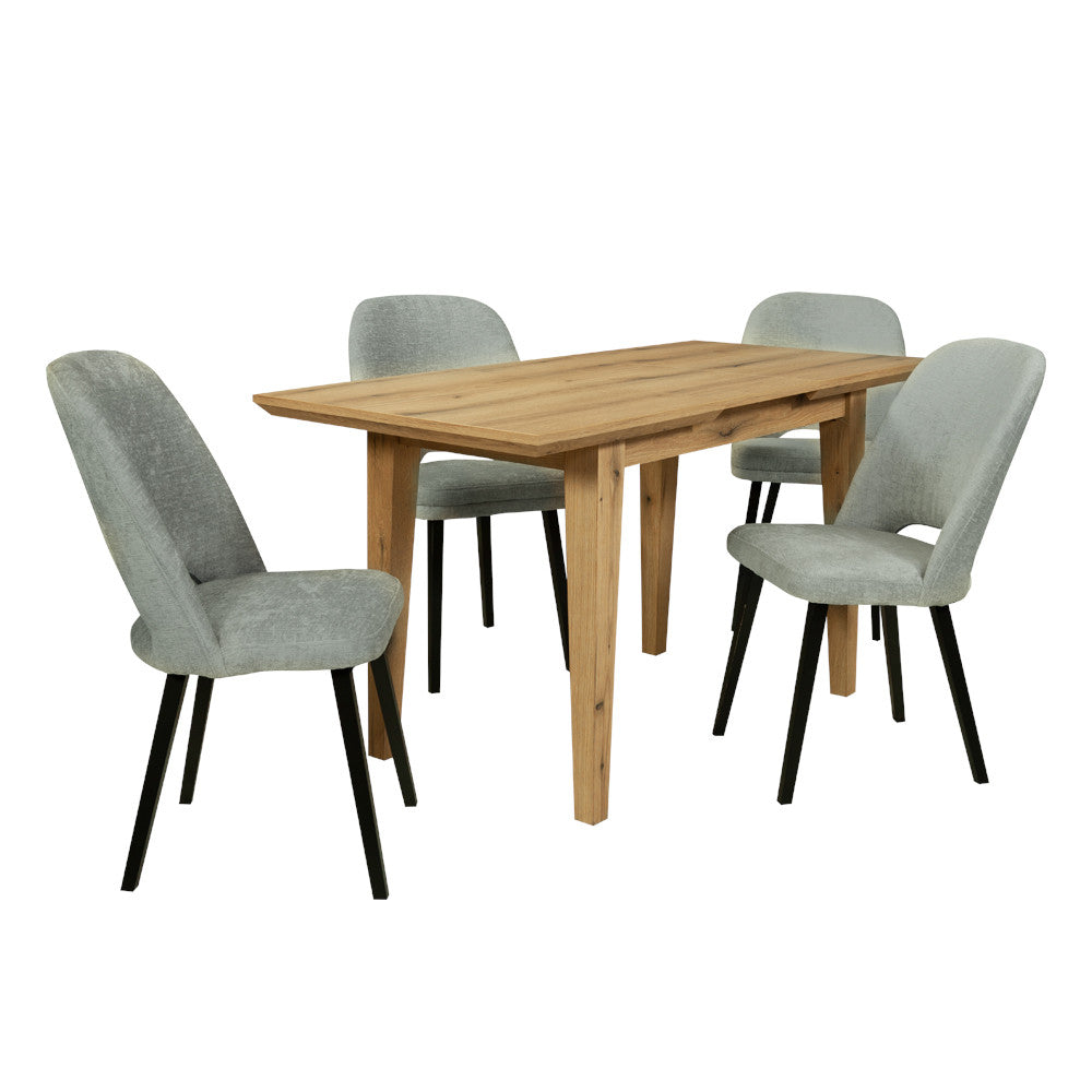 Set masa extensibila Novo cu 4 Scaune Jones, Natur, 120/160 x 76 x 78 cm