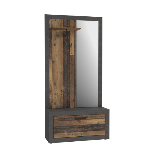 Garderoba Zambara, Beton Optic Gri Inchis Si Lemn Vintage, 93.3 Cm