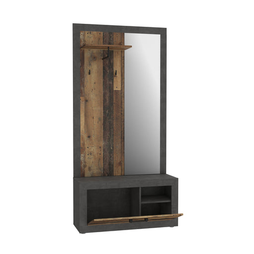 Garderoba Zambara, Beton Optic Gri Inchis Si Lemn Vintage, 93.3 Cm