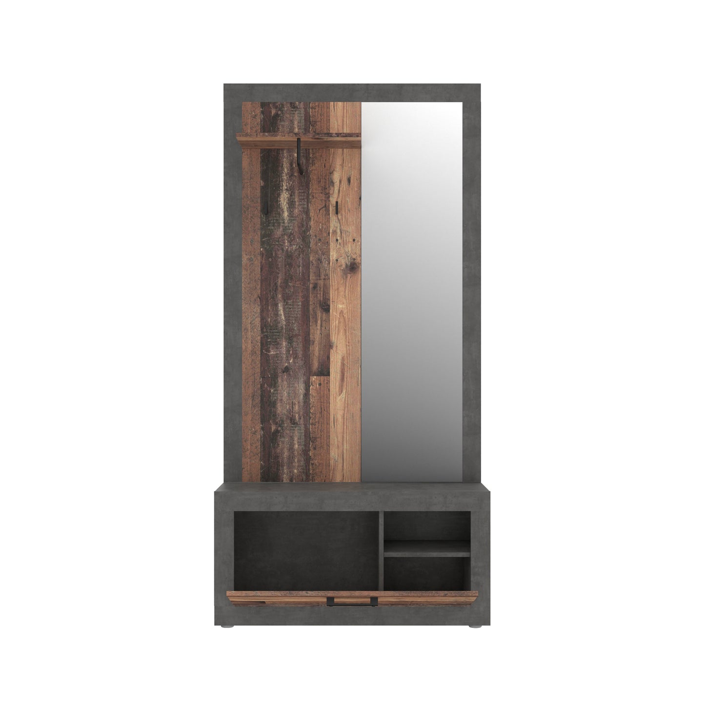 Garderoba Zambara, Beton Optic Gri Inchis Si Lemn Vintage, 93.3 Cm