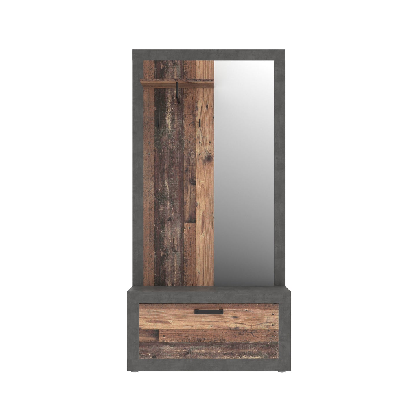 Garderoba Zambara, Beton Optic Gri Inchis Si Lemn Vintage, 93.3 Cm