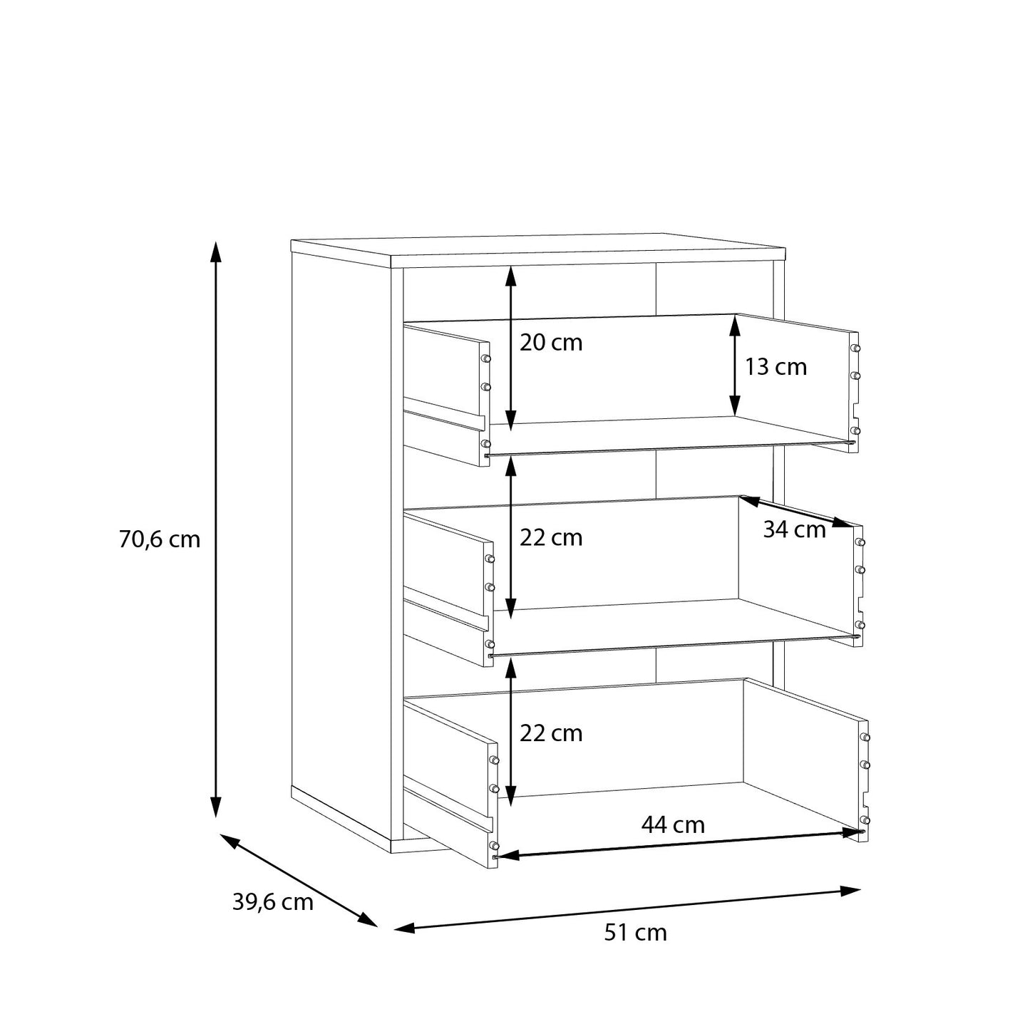Comoda Interior Dulap Jaqueline, Gri, 51 Cm