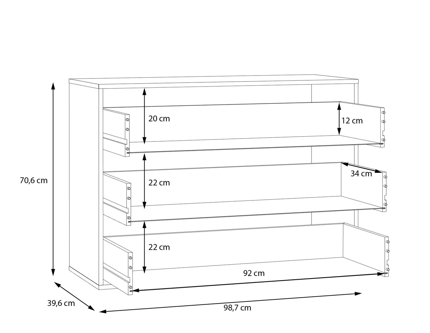 Comoda Interior Dulap Jaqueline, Gri, 98.7 Cm