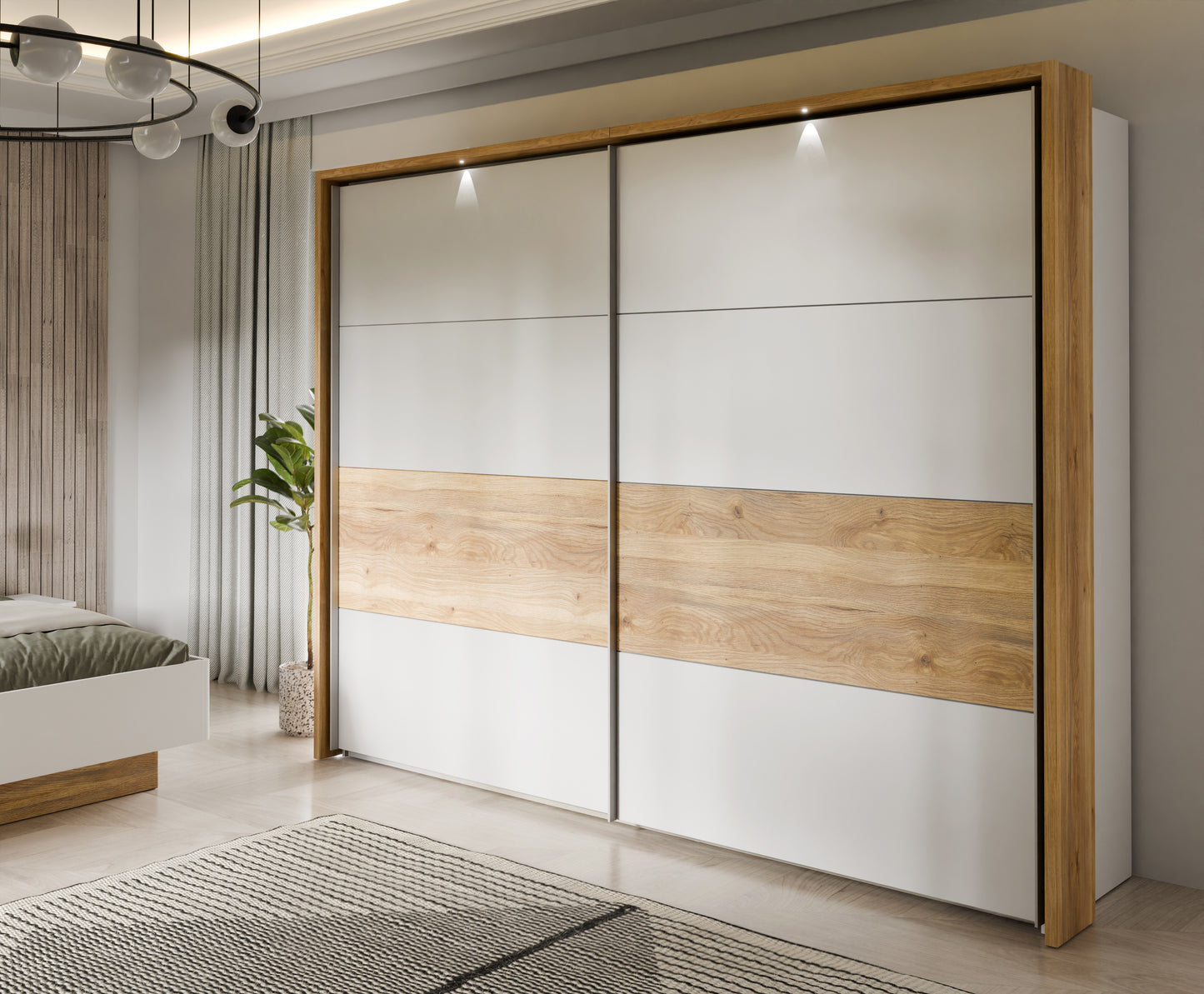 Rama Cu LED Dulap Jaqueline, Alb Si Stejar Mauvella, 280.6 Cm