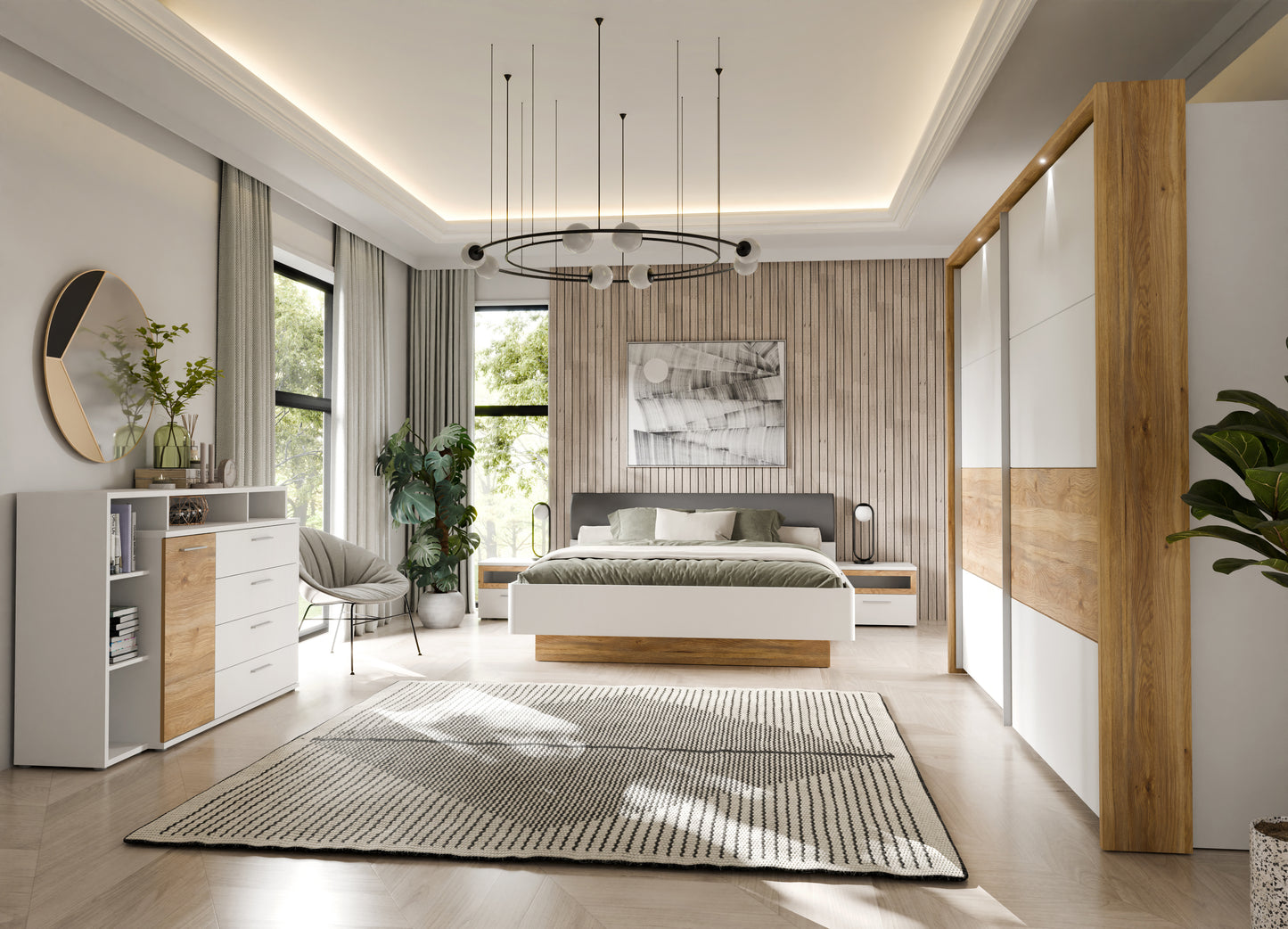 Rama Cu LED Dulap Jaqueline, Alb Si Stejar Mauvella, 280.6 Cm