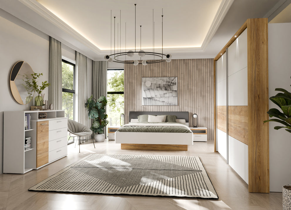 Rama Cu LED Dulap Jaqueline, Alb Si Stejar Mauvella, 280.6 Cm